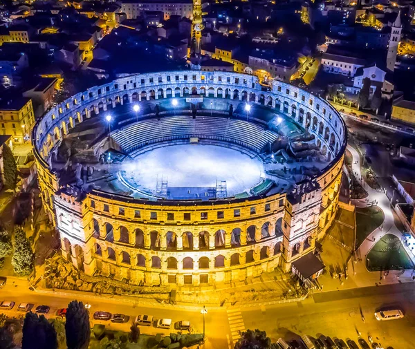 Anfiteatro Pula Noche Croacia — Foto de Stock