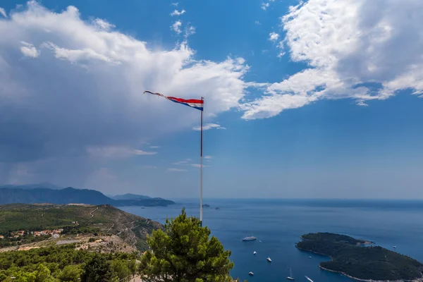 Drapeau Croatie Dans Vieille Ville Dubrovnik Été Croatie — Photo