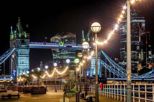 Tower Bridge Dlouhé Výstavě Noci Londýn — Stock fotografie