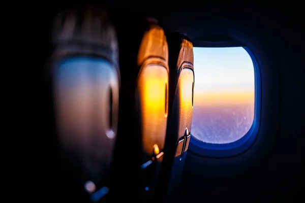 Nascer Sol Visto Dentro Avião — Fotografia de Stock