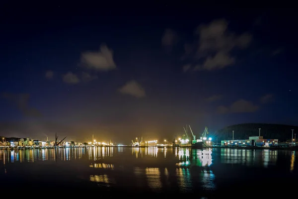 Porto Fluvial Industrial Durante Noite Astúrias Ávila — Fotografia de Stock