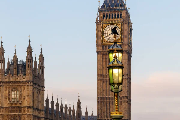 Cuervo Farola Parlamento Madrugada Invierno Londres —  Fotos de Stock