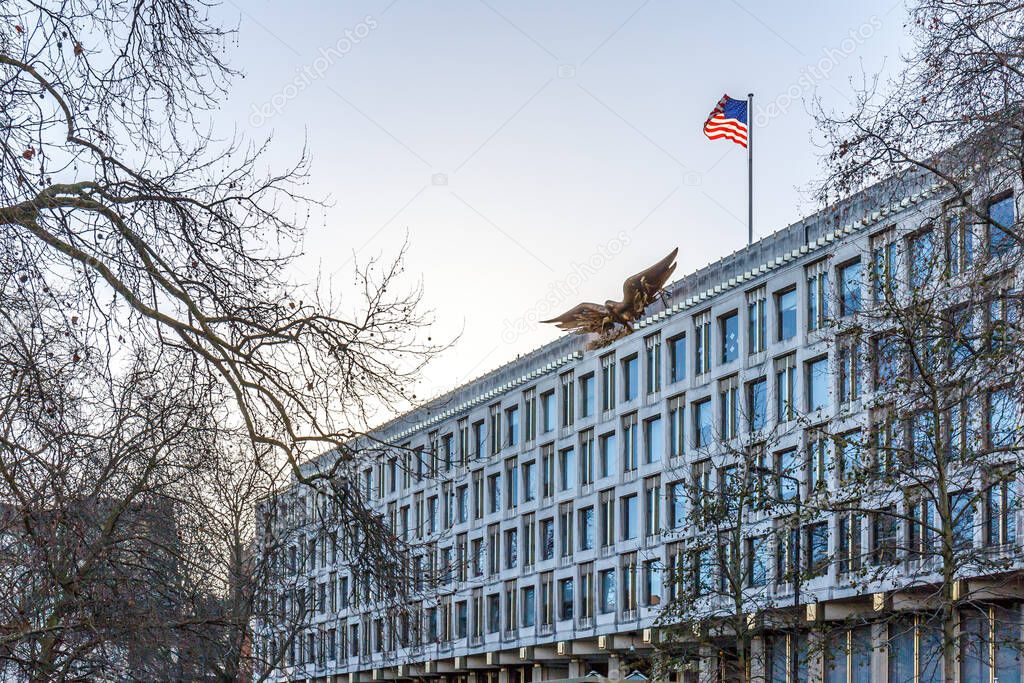 US embassy in London in winter