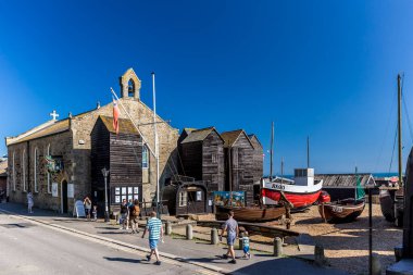 Hastings, İngiltere 'de balıkçı kulübeleri.
