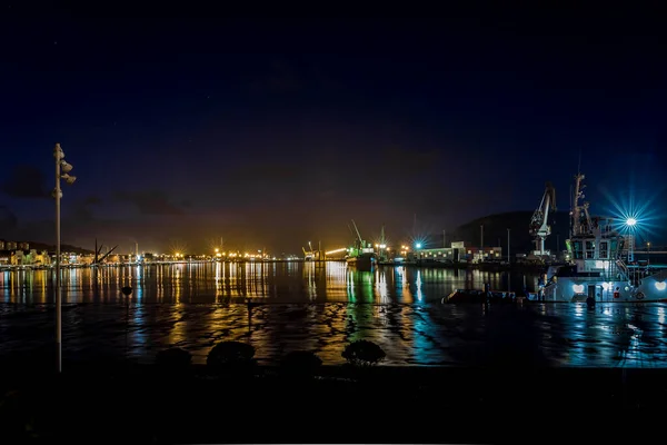 Industrial River Port Night Asturias Aviles — Stock Photo, Image