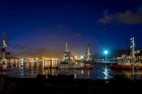 Przemysłowy Port Rzeczny Nocy Asturias Aviles — Zdjęcie stockowe