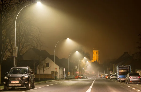 Noite Inverno Aldeia Fischamend Áustria — Fotografia de Stock