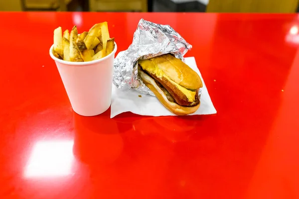 Pommes Frites Röd Restaurang Storbritannien — Stockfoto