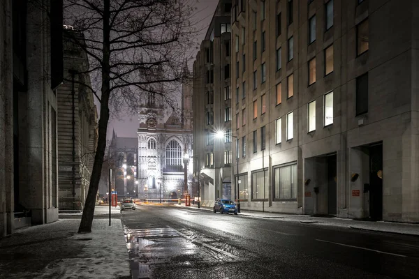 Westminster Χιονισμένη Νύχτα Λονδίνο Ηνωμένο Βασίλειο — Φωτογραφία Αρχείου