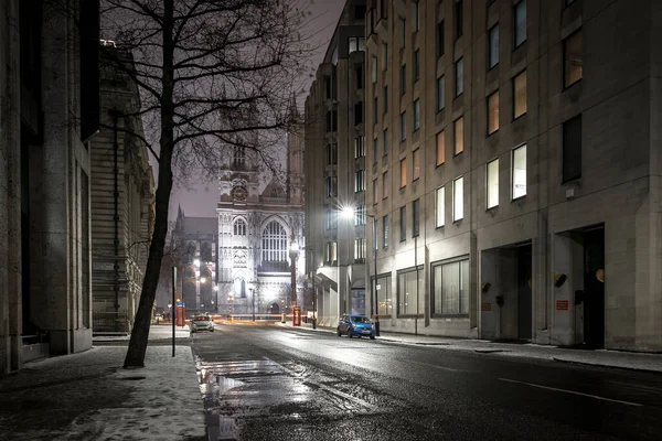 Westminster Nella Notte Innevata Londra Regno Unito — Foto Stock