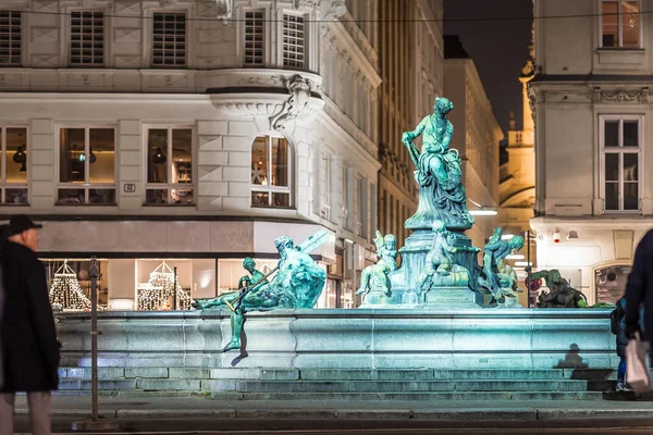 Fontana Donnerbrunnen Vienna Nel Periodo Natalizio Austria — Foto Stock