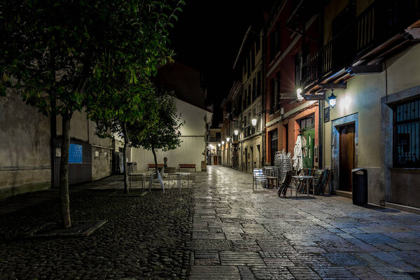 Night in the old Spanish city of Aviles, Asturias