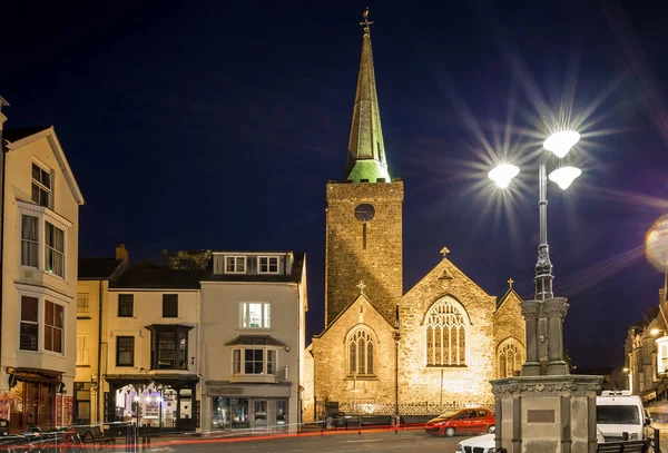 Walesiska Staden Tenby Efter Solnedgången Storbritannien — Stockfoto