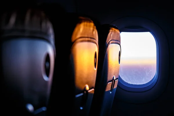 Nascer Sol Visto Dentro Avião — Fotografia de Stock