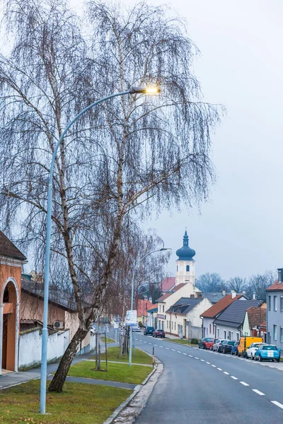 Téli Este Fischamend Faluban Ausztria — Stock Fotó