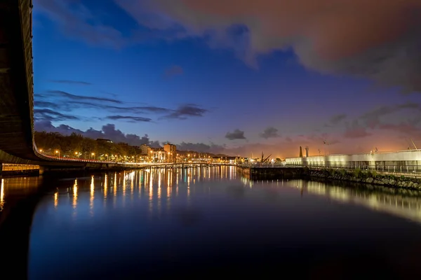 Porto Fluviale Industriale Notte Asturie Aviles — Foto Stock