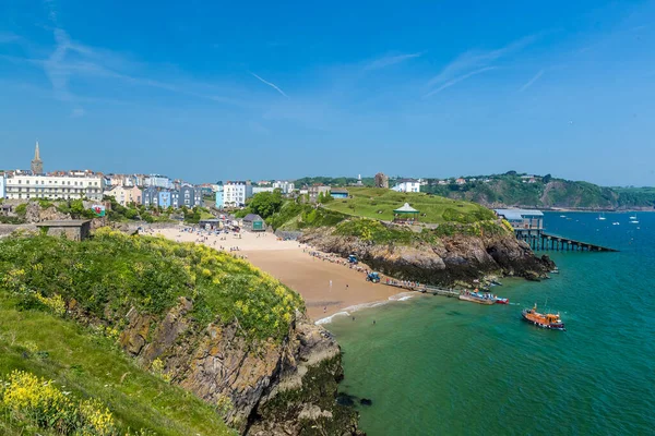 Vista Sobre Tenby Dia Verão País Gales — Fotografia de Stock