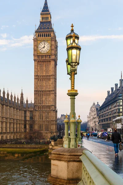 Corbeau Sur Lampost Aux Chambres Parlement Tôt Matin Hiver Londres — Photo