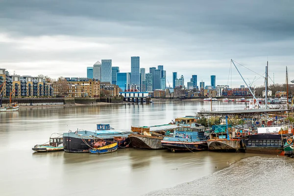 Canary Wharf Uzun Soluklu Görüntüsü Londra Nın Çeyreği Ngiltere — Stok fotoğraf