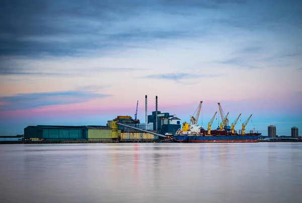 Długa Ekspozycja Londyn Docklands Zachodzie Słońca Wielka Brytania — Zdjęcie stockowe