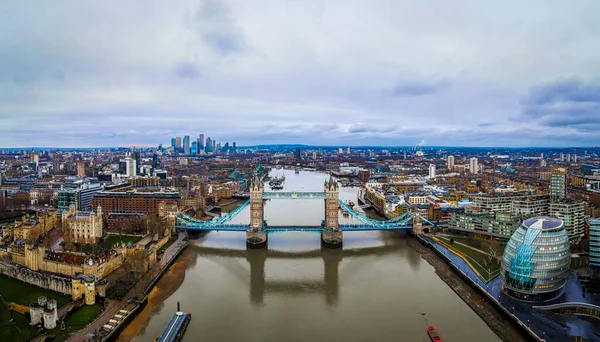 Widok Lotu Ptaka Tower Bridge City London Zabytkowym Centrum Głównej — Zdjęcie stockowe