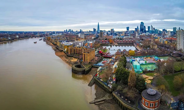 Vista Aérea Shadwell Basin Ciudad Londres Centro Histórico Distrito Central —  Fotos de Stock