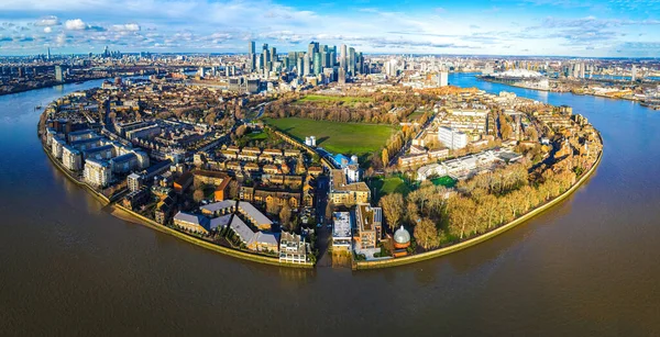 Letecký Pohled Canary Wharf Sekundární Centrální Obchodní Čtvrti Londýna Ostrově — Stock fotografie