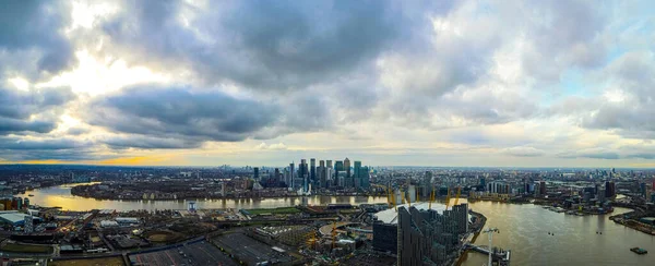 Luftaufnahme Der Canary Wharf Dem Zweiten Zentralen Geschäftsviertel Londons Auf — Stockfoto