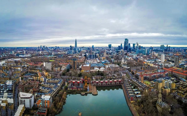 Vista Aérea Bacia Shadwell Cidade Londres Centro Histórico Principal Zona — Fotografia de Stock