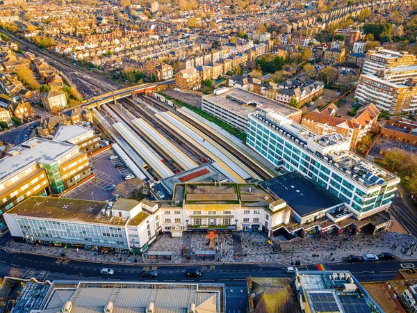 Aerial view of Richmond train station at sunset time, London, UK