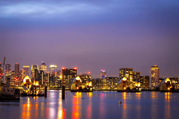 Long Exposure View Canary Wharf Thames Barrier London — Stock Photo, Image