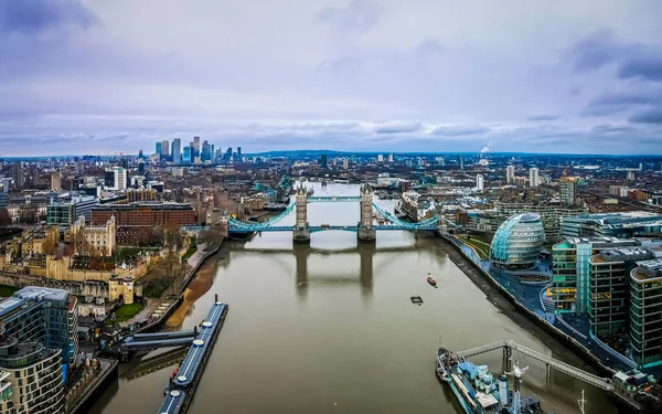 Air View Tower Bridge City London Historic Centre Primary Central — стоковое фото