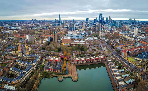 Vista Aérea Bacia Shadwell Cidade Londres Centro Histórico Principal Zona — Fotografia de Stock