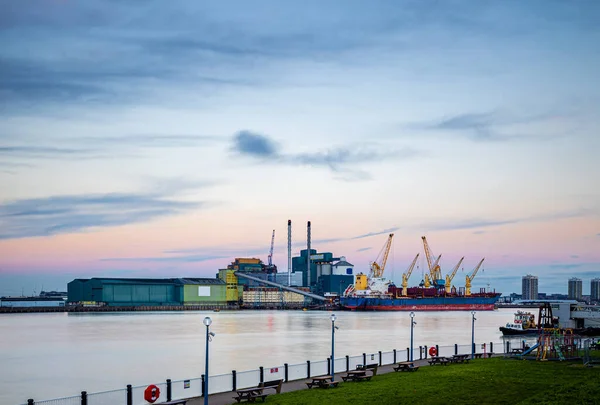 Longa Exposição Vista Das Docas Londres Pôr Sol Reino Unido — Fotografia de Stock