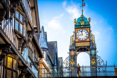 Eastgate clock of Chester, a city in northwest England,  known for its extensive Roman walls made of local red sandstone, UK clipart