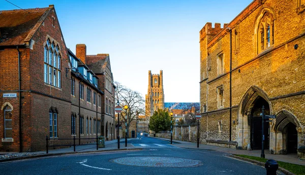 Puesta Sol Catedral Ely Una Ciudad Cambridgeshire Inglaterra Reino Unido — Foto de Stock