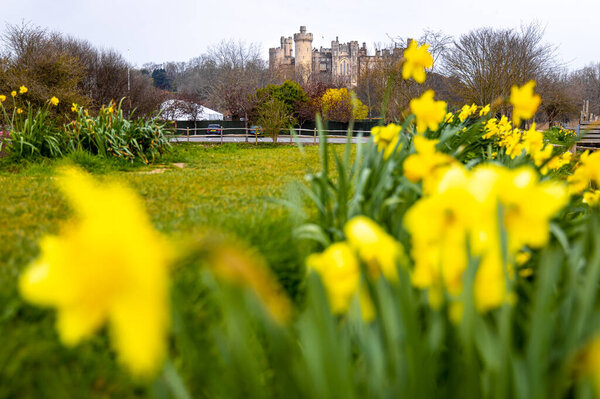 The view of Arundel castle, a restored and remodelled medieval castle in Arundel, West Sussex, England, UK