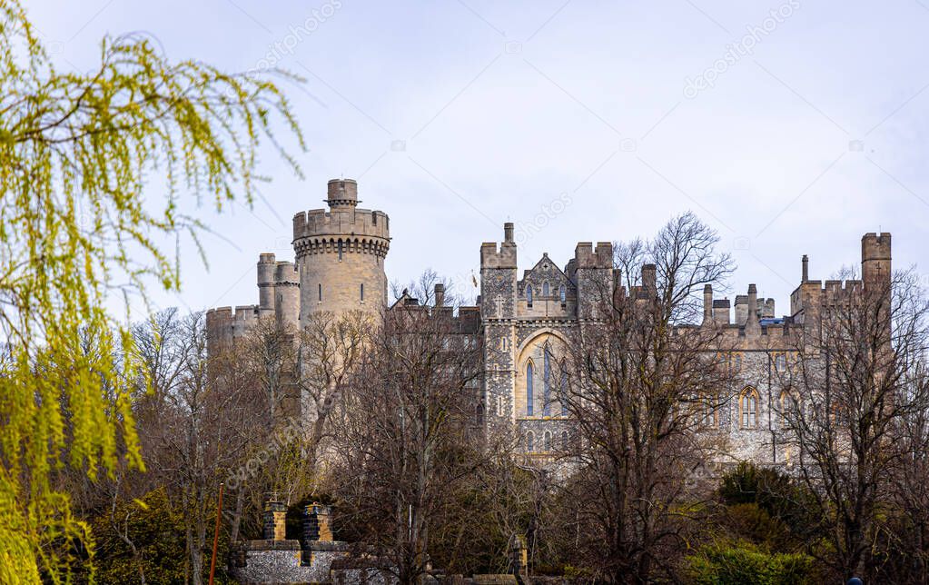 The view of Arundel castle, a restored and remodelled medieval castle in Arundel, West Sussex, England, UK