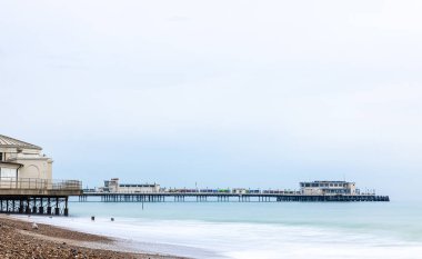 An aerial view of Worthing Pier, a public pleasure pier in Worthing, West Sussex, England, UK