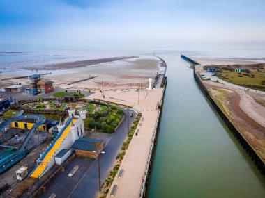 Aerial view of Littlehampton, a seaside resort and pleasure harbour in the Arun District of West Sussex, UK