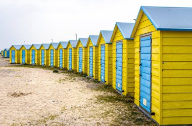 View of a colorful cabin on the seaside in England, UK