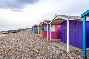 View of a colorful cabin on the seaside in England, UK