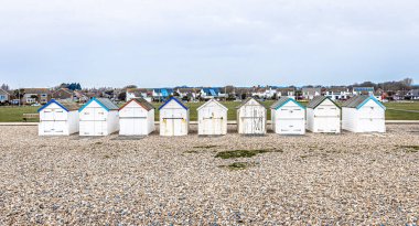 View of a colorful cabin on the seaside in England, UK clipart