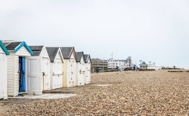 View of a colorful cabin on the seaside in England, UK