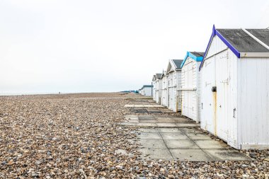 View of a colorful cabin on the seaside in England, UK