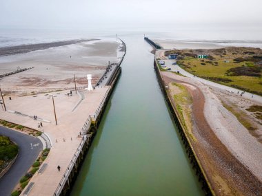 Aerial view of Littlehampton, a seaside resort and pleasure harbour in the Arun District of West Sussex, UK