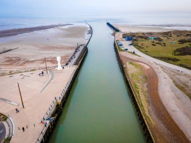 Aerial view of Littlehampton, a seaside resort and pleasure harbour in the Arun District of West Sussex, UK
