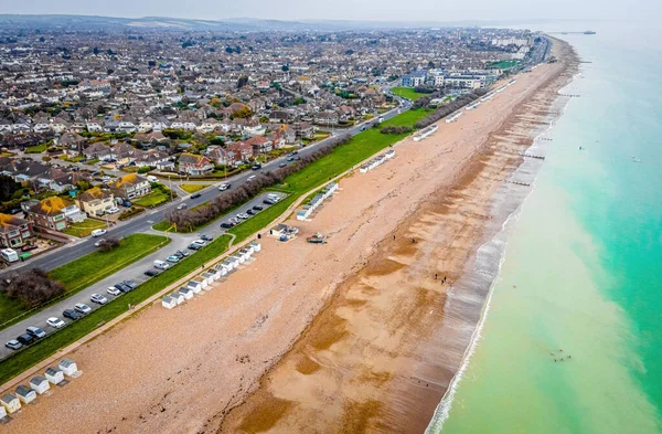 Aerial View Beach Cabins Seaside England — Stock fotografie