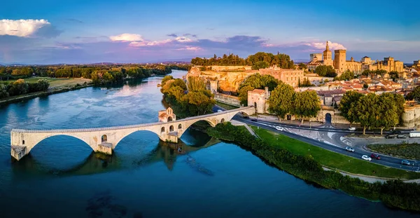 The aerial view of Avignon, a city in the southeastern Frances Provence region