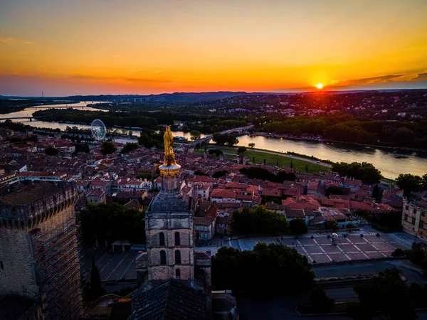The aerial view of Avignon, a city in the southeastern Frances Provence region